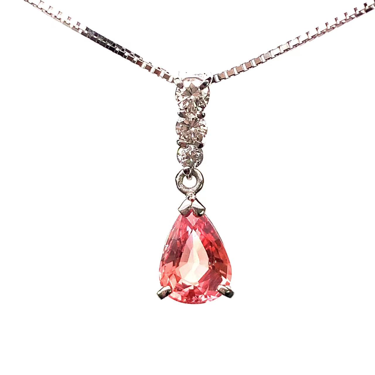 Rhodolite - パパラチア 1.35ct ダイヤモンド ネックレス ペンダントトップ プラチナ 45cm 3.6g 鑑別書