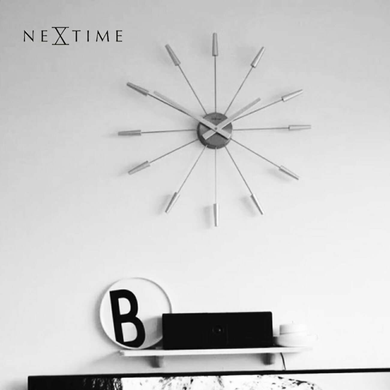 ポイント10倍【NEXTIME】掛け時計 PLUG INN シルバー ネクスタイム おしゃれ 静音 大きめ 58cm 贈り物 華やか クール プレゼント 御祝