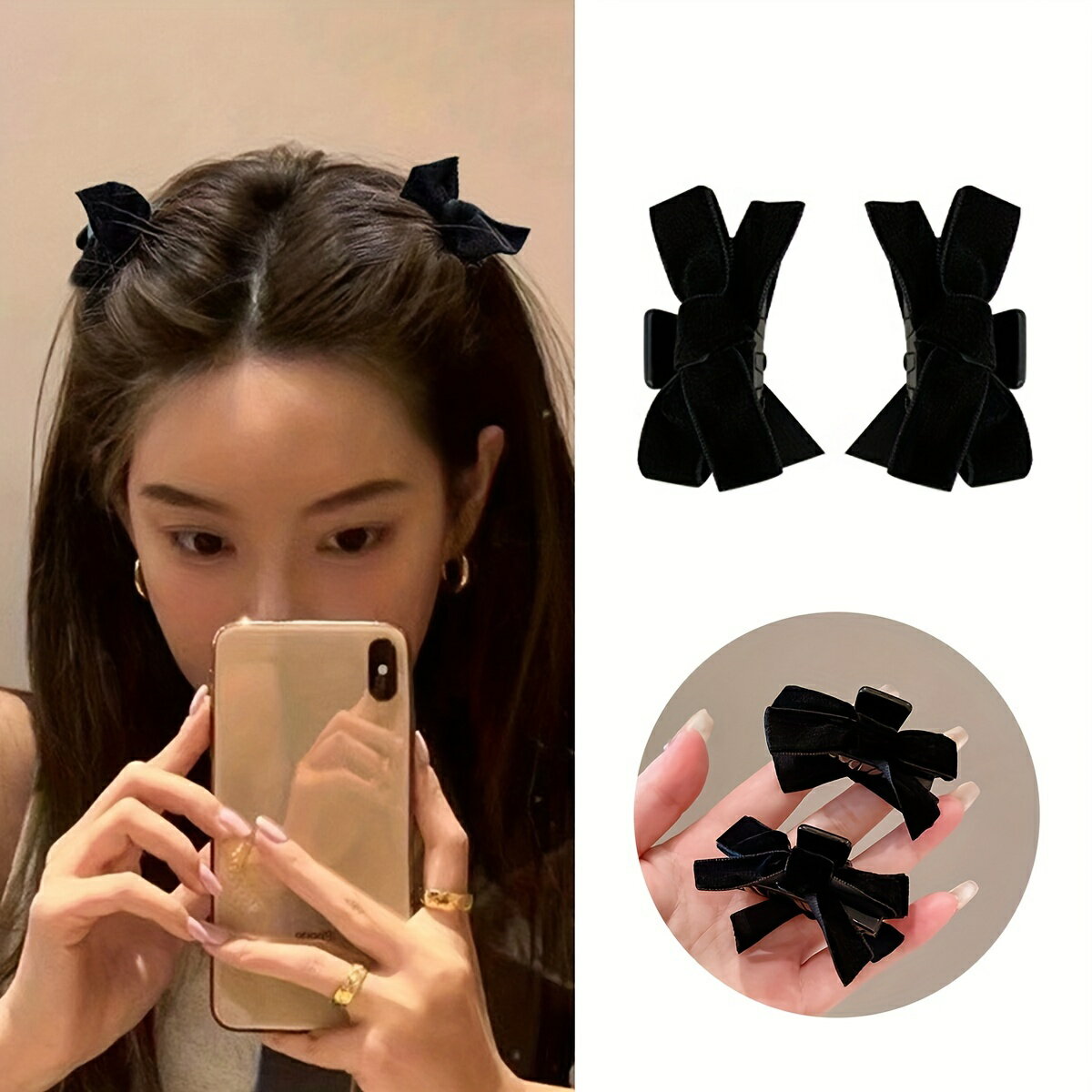 2個セット ベルベット 蝶々 ヘアクリップ セット、ヴィンテージ エレガント リボン ヘアアクセサリー、無地 小さな ヘアグリップ 女性用、誕生日 フェスティバル ギフト