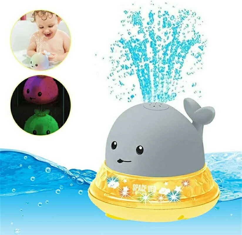 お風呂のおもちゃ 赤ちゃんウォータースプレーおもちゃ 鯨 動物 音声 光付き 電動 噴水おもちゃ自動誘導クジラスプリンクラーシャワー 玩具屋外 ビーチ 中庭 水遊び グレー