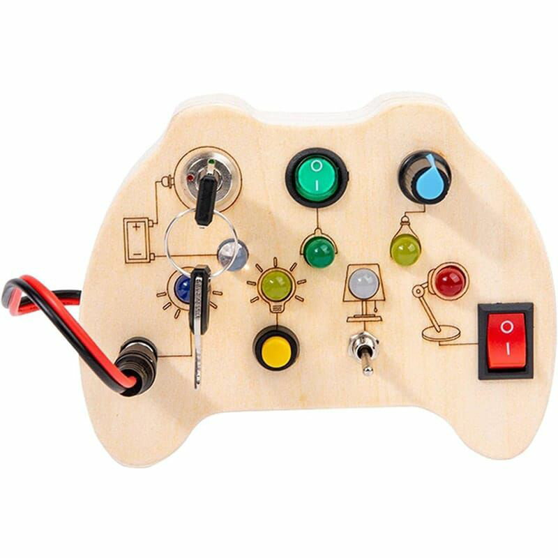 「動画あり ラッピング対応」モンテッソーリおもちゃ 幼児用ビジーボード ベビー木製ビジーボード LEDライトスイッチ付き 知覚玩具 ライトスイッチおもちゃ 旅行用おもちゃ 1歳以上の赤ちゃんと幼児向け 男の子 女の子