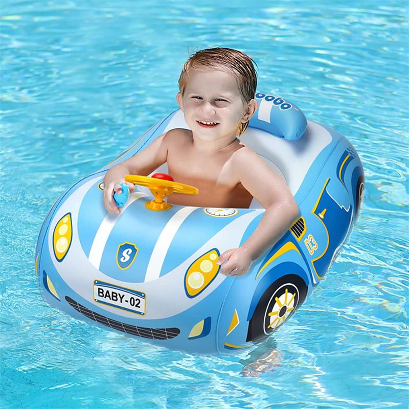 ベビー浮き輪 スーパースポーツカー 赤ちゃん用 足入れ浮き輪 UVカット SPF50+ 日焼け止め 取り外し可能なサンシェード ベビーフロート 水遊び 12-48ヶ月適用