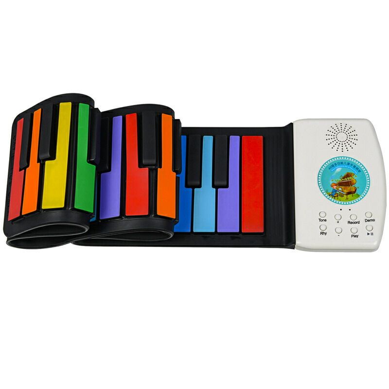 ロールピアノ 49鍵 電子ピアノ 折り畳み 持ち運び便利 おもちゃ 子供 初心者 練習 レインボーロールアップ USB充電 子供用スターター、ヘッドフォンとカラオケが利用可能、リアルなサウンド、数種類のデモが内蔵されていて選択可能 音楽練習用
