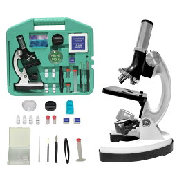 顕微鏡 100~1200倍の子供用顕微鏡 学生初心者向け生物顕微鏡 教育用おもちゃ顕微鏡 微生物研究細胞の子供用実験観察に適しています 操作簡単 小中学校成人初心者学習 休暇中の無料研究（緑）