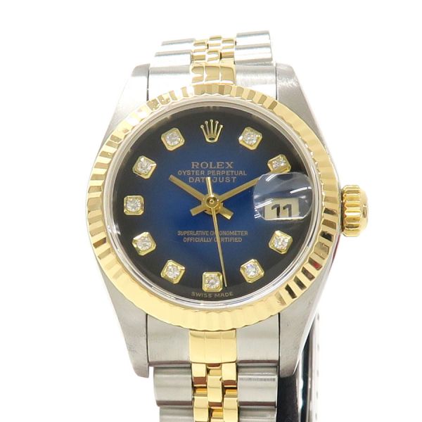 ロレックス デイトジャスト レディース時計 ピラミッド文字盤 OH済 Datejust Ladies 79173(Y) 箱 保証書 K18YG/SS レディース時計 アイボリー OH・仕上げ済 2002年 美品 【中古】 ROLEX（ロレックス） デイトジャスト レディース時計 ピラミッド文字盤