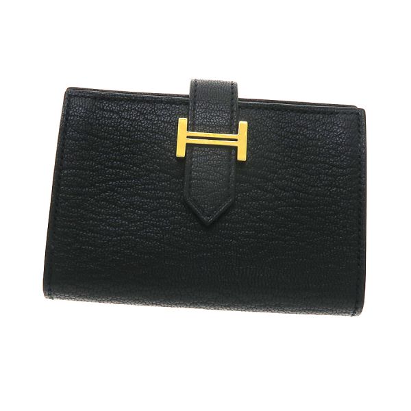 エルメス ベアン・カードケース　黒　シェーブル　ゴールド金具　Z刻 【Aランク】【中古】のサムネイル