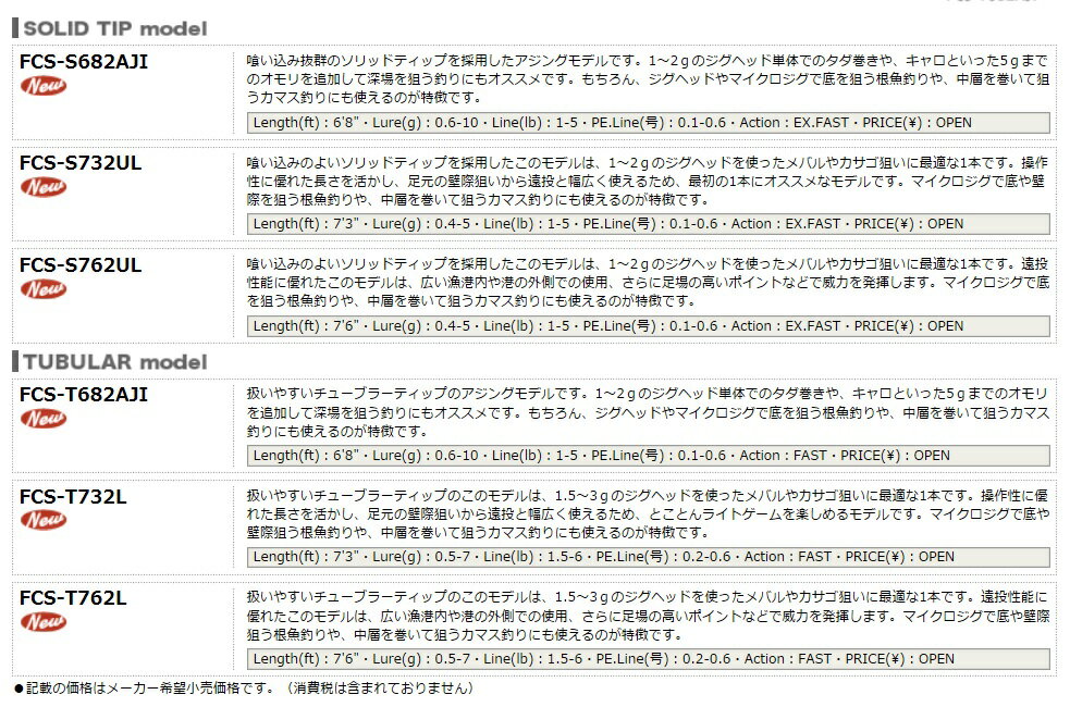 メジャークラフト（MajorCraft）アジング　ファーストキャスト　FCS-S682AJI　2ピース　スピニングモデル