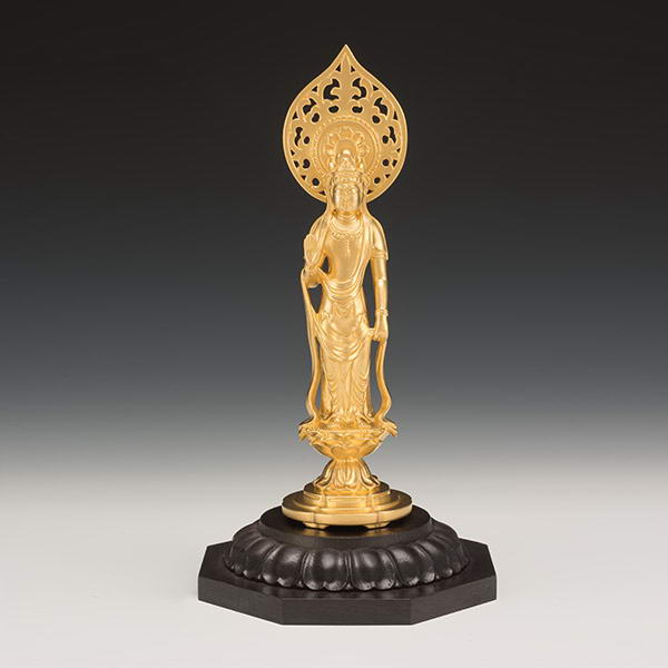 純金製 聖観音菩薩像 立像 (大) - 造幣局検定印入り、黒檀製台座・高級収納ケース付き