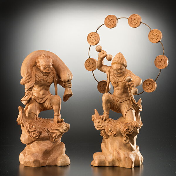 欅一杢彫り「風神雷神像(ふうじんらいじんぞう)」一対 作家 陳宗新