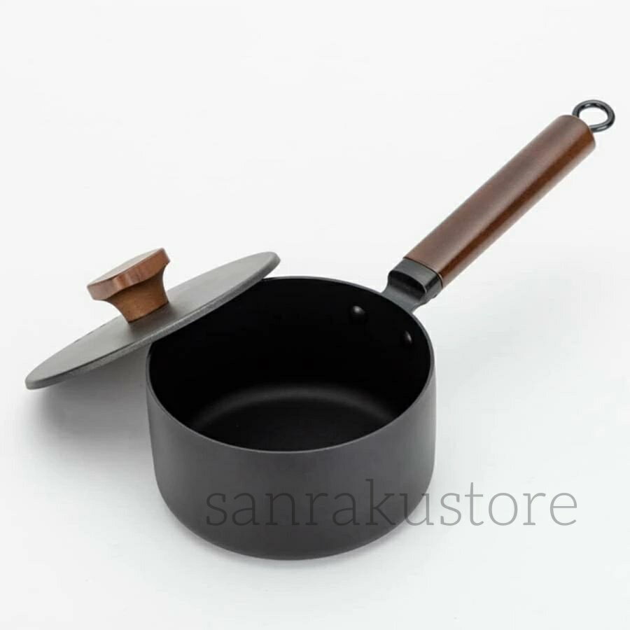 片手鍋 鍋 16cm IH・ガス対応 手作り鉄鍋 鍋蓋付 鉄製 洗いやすい ブラック