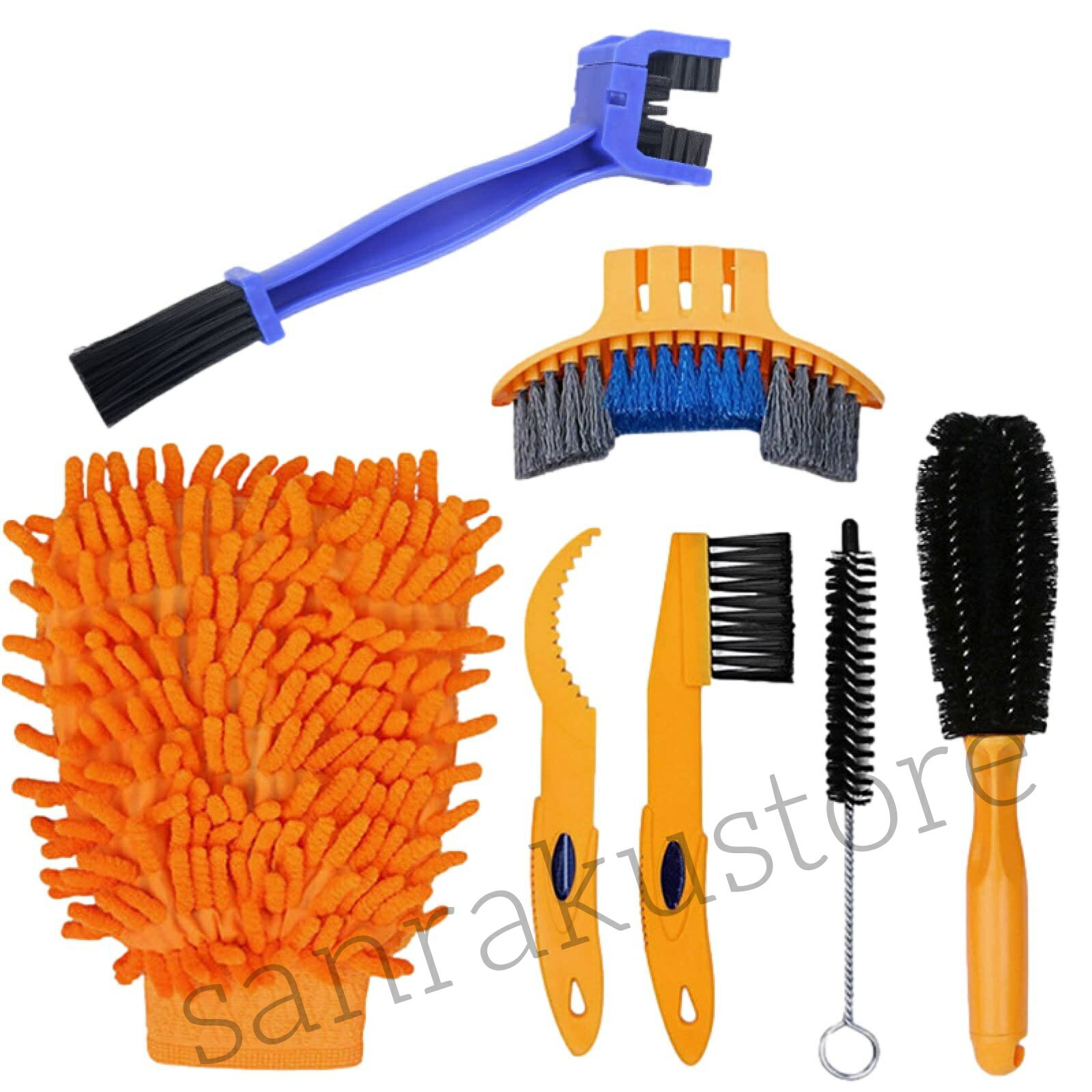 自転車 洗車 セット ブラシ チェーンクリーナー 汚れ落とし バイク オートバイ (7点セット)