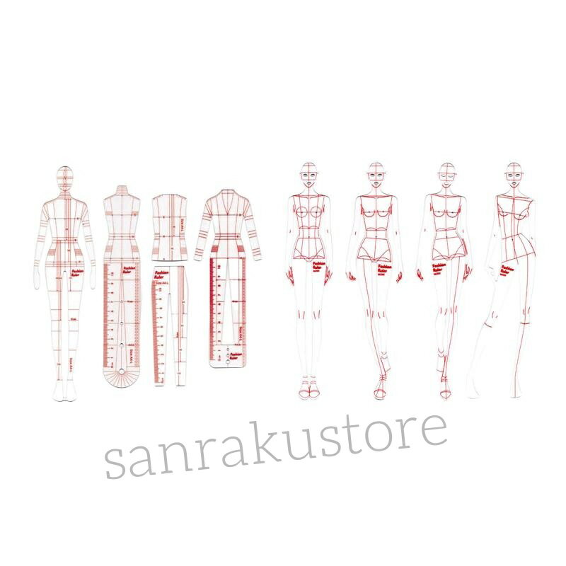 【送料無料】4ピースファッション描画テンプレート定規セット女性の縫製ノイドパターンデザイン衣類製図用曲線定規を測定