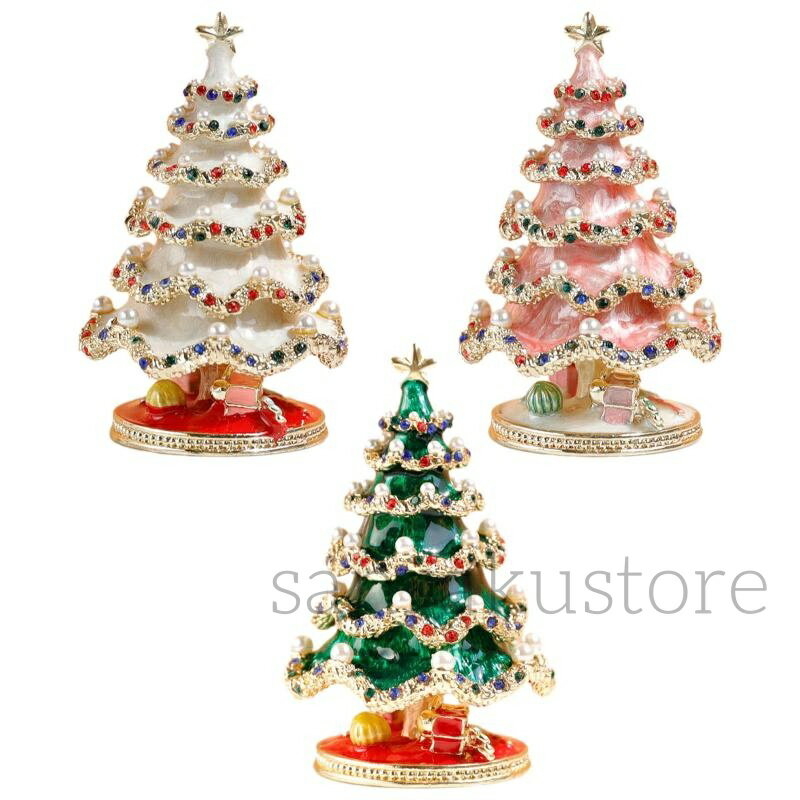 手描きのエナメルクリスマスツリー装飾ヒンジ付きジュエリー小物ボックスクリスマス.家の装飾のための..