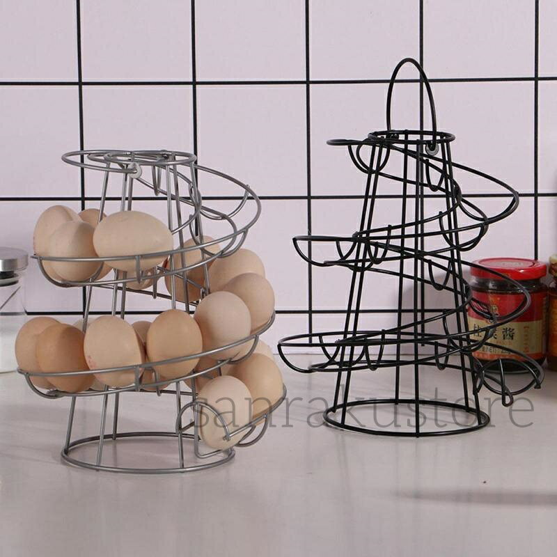 スパイラルエッグディスペンサーワイヤーエッグラックラストプルーフ自立型モダンな頑丈な回転卵ホルダ..