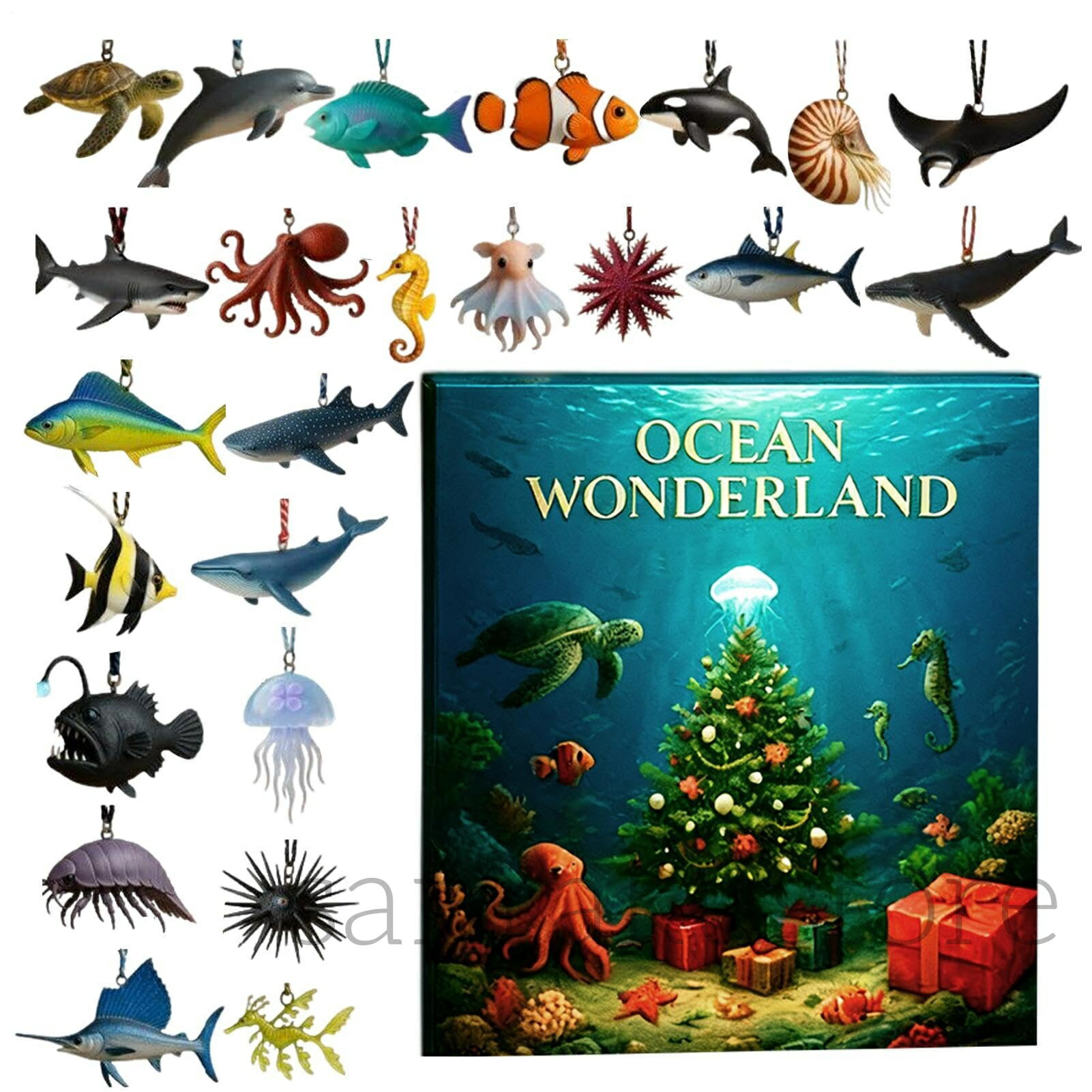 【送料無料】クリスマス 海洋動物 アドベントカレンダー 24日カウントダウン 2Dアクリル装飾 海の生物ペンダント 子供向け プレゼント パーティー景品 壁飾り 車のバックミラー 窓 ドア インテリア オーナメント クリスマスギフト