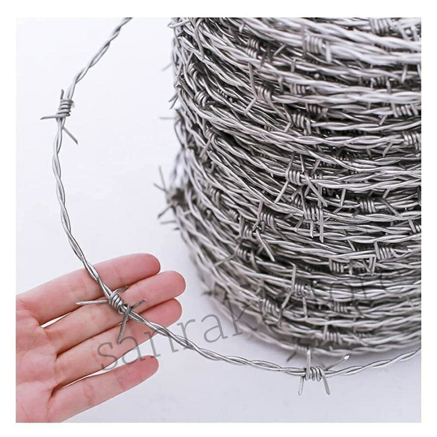 ステンレス鋼有刺鉄線 セキュリティフェンスバリア 2.3mmワイヤー 4ポイント15mmバーブ 防錆性 庭、裏..