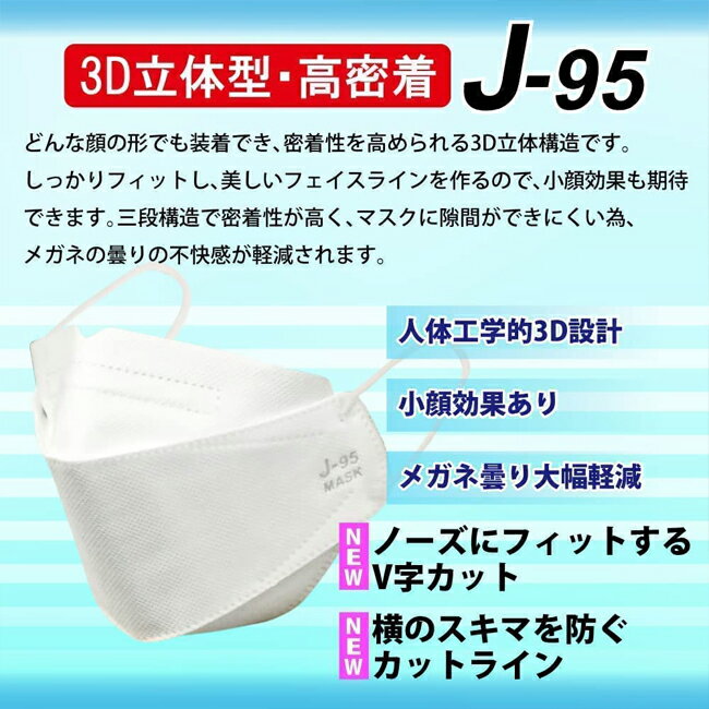 医療用 マスク 日本製 J-95 MASK J95 クラスIII 不織布 4層フィルター 個別包装 30枚 3D 設計 JIS規格 ホワイト/ブラック/ラベンダー/ライトグレー/ライトピンク/ハニー/ベージュ 立体 白 カラー 息苦しくない レディース 女性 個包装 安全 安心 ひも 普通 大きめ 綺麗 快適