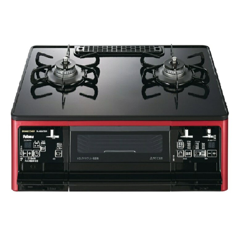 ●器具寸法(mm) /高さ 183 幅 595 奥行 496 ●ガス消費量kW:13A/LP /全点火時　8.60/8.50　強火力 4.20/4.20 標準 2.95/2.95 グリル 2.02/2.02 ●トップ・バーナー周り トッププレート素材 ハイパーガラスコートトップ ●トップ：クリアパールブラック ●フェイス：シャインレッド×ブラック ●電源 DC3.0V（乾電池単1×2） ●調理油過熱防止装置・立消え安全装置 ・/焦げつき消火機能 ●グリルタイプ　水なし両面焼 ●ラ・クックグラン同梱