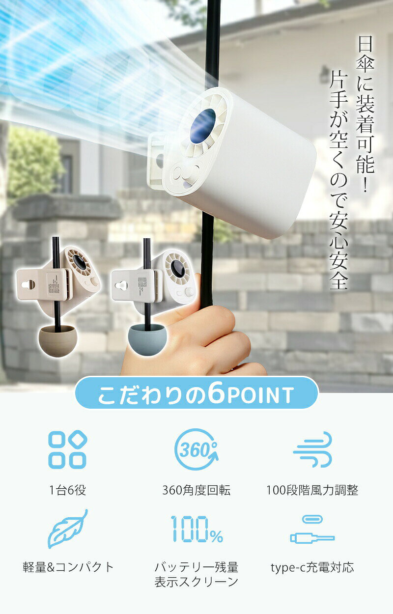 【限定sale】ハンディファン クリップ 扇風機 日傘 クリップファン 腰掛け 卓上 ベ...