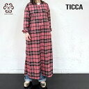 TICCA ティッカ チェックロングワンピース フリーサイズ 日本製 ポリエステル ウール シャツワンピース チェック 柄 ロングシャツ ワン..