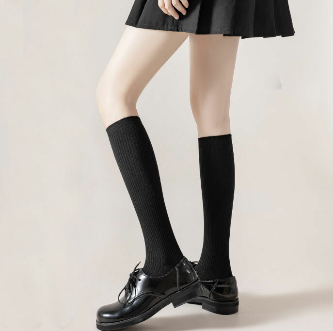 リブ編み ハイソックス ロングソックス 靴下 レディース ジュニア 22-25cm