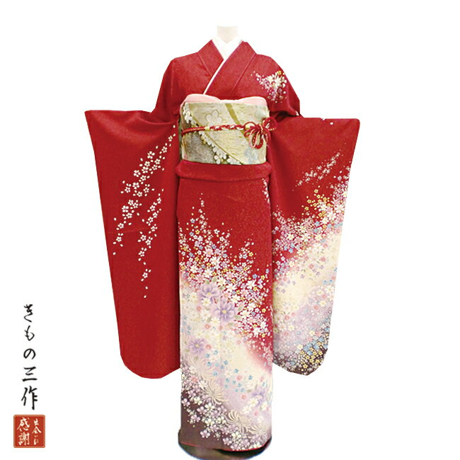 振袖 ふりそで 振袖レンタル 着物 フルセット 赤 送料無料 結婚式 成人式 着物レンタル l5028 Lサイズ 155cm~165cm レディース