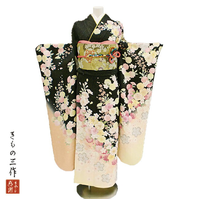 振袖 ふりそで 振袖レンタル 着物 フルセット 黒 送料無料 結婚式 成人式 着物レンタル l5054 Lサイズ 155cm～165cm レディース