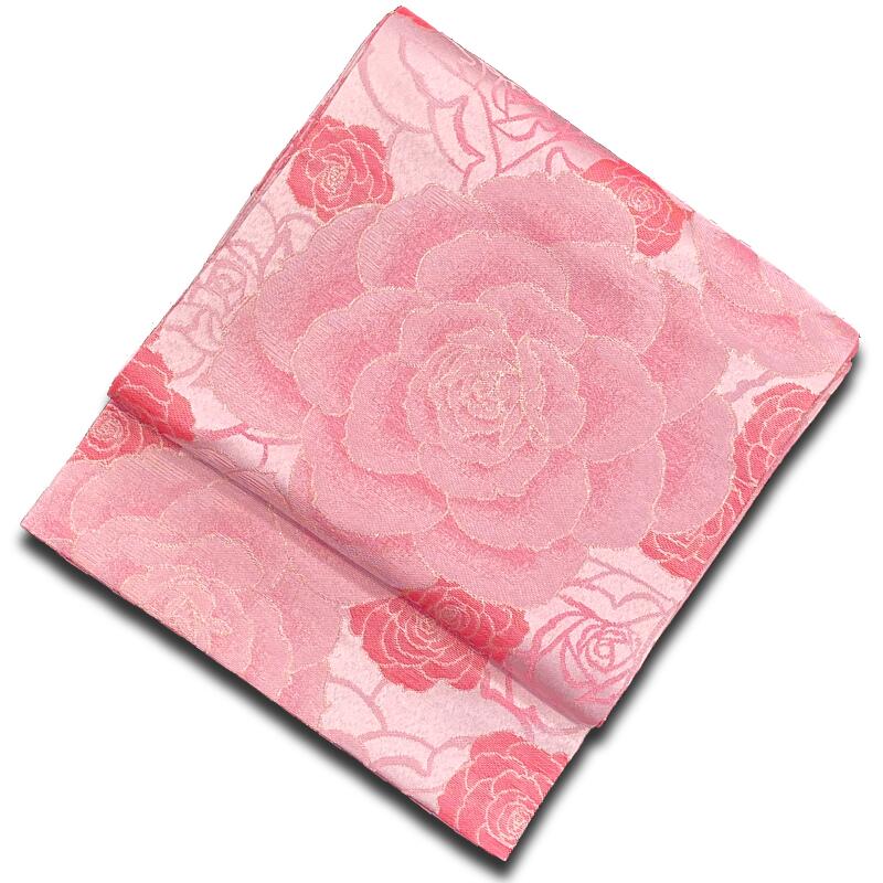 袋帯 l_fo6 ピンク系 振袖 成人式 結婚式 バラ 中古 ポリエステル H・L アッシュ・エル