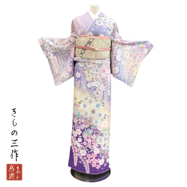 【訪問着】レンタル 着物 フルセット 藤色 紫 送料無料 結婚式 七五三 入学式 卒業式 入園式 卒園式 着物レンタル 訪問着レンタル 紫 L-8408 Lサイズ 155cm～165cm レディース