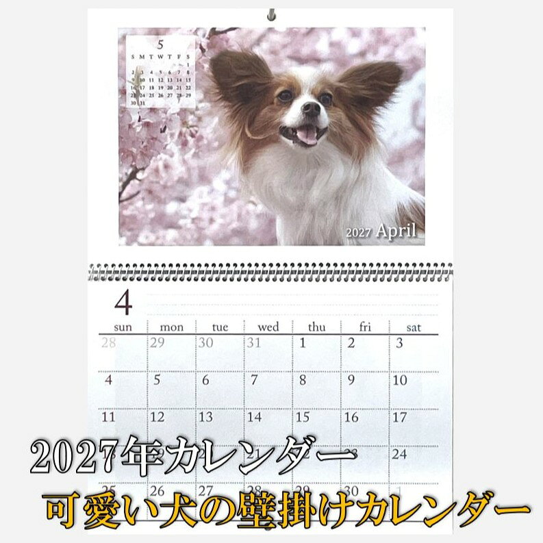 【楽天1位】 子犬 壁掛けカレンダー カレンダー 2027年 可愛い 犬 の カレンダー B4 可愛いワンちゃんと一緒 毎年大好評!!可愛い犬の写真を使った、リング式カレンダーです。見開きB4サイズ縦36.5cm×横26cm12ページ（1か月に1ページ）　　　日本製※表示価格には送料が含まれています。 2