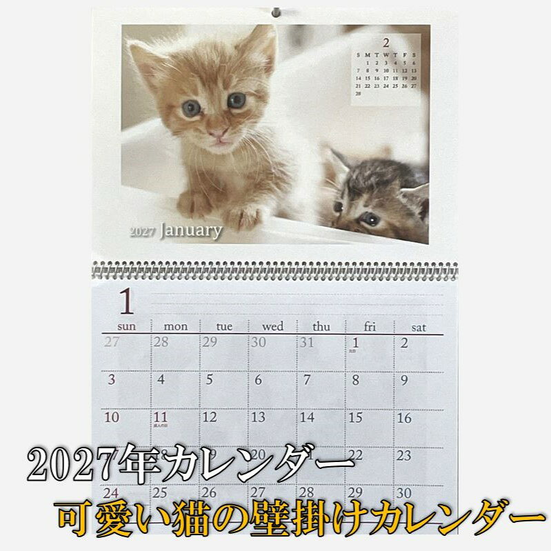【楽天1位】 ネコ 壁掛けカレンダー カレンダー 2027年 可愛い 猫 の カレンダー B4