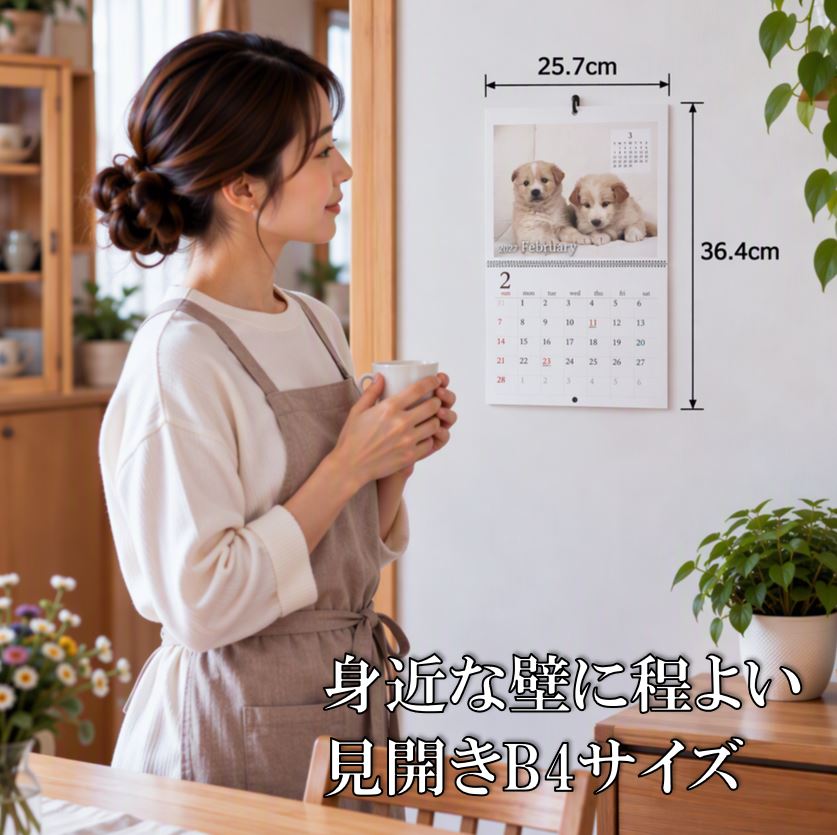 【楽天1位】 子犬 壁掛けカレンダー カレンダー 2027年 可愛い 犬 の カレンダー B4 (3)