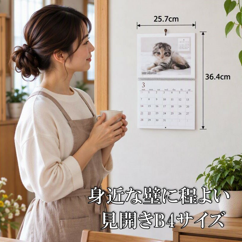 【楽天1位】 ネコ 壁掛けカレンダー カレンダー 2027年 可愛い 猫 の カレンダー B4 (3)