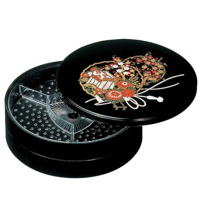 丸型オードブル　花御所車 黒 8.0寸｜ お重箱 オードブル ランチボックス お節 お花見 お正月 新年 おせち重 行楽重 日本製 福井クラフト