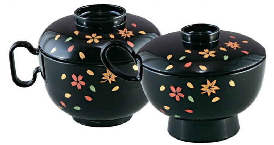 Japanese Soup Bowls - 【耐熱ABS樹脂製】トッティー仙才椀　黒内朱　春秋　（写真　右）　介護食器