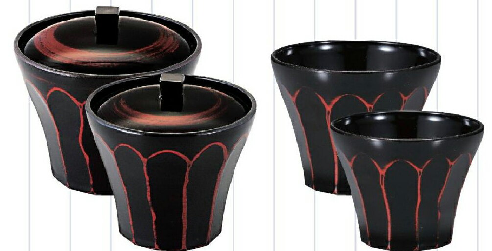 【代引不可】【耐熱ABS樹脂】荒彫小町カップ 3.1寸 曙内黒 親・蓋（写真 左奥） 2-225-13 φ94*H91(mm)