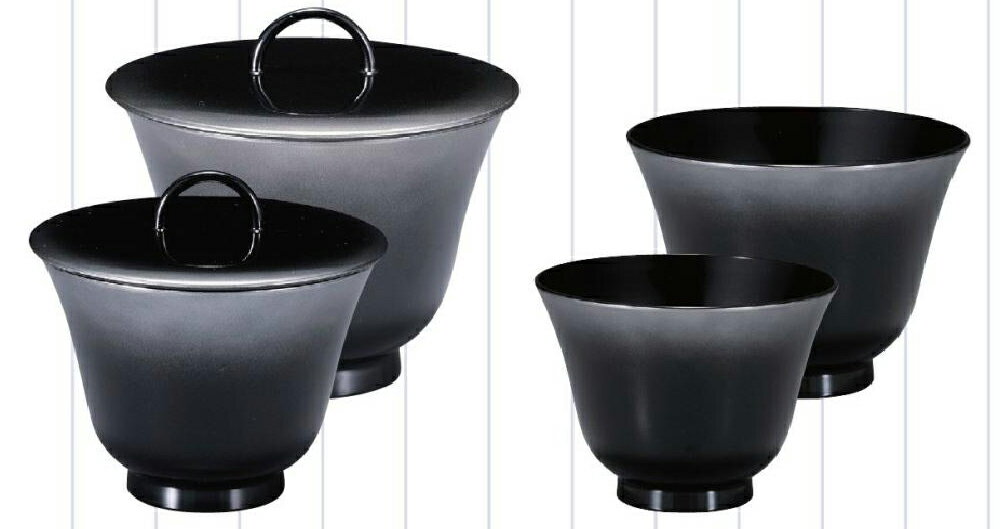 Without Lid - 【代引不可】【耐熱ABS樹脂製】リング百合型椀　銀ぼかし内黒 （大） 親・蓋（写真左奥） 2-226-14 φ125*H115(mm)