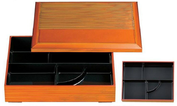 【代引不可】【ABS樹脂】9寸源氏弁当 春慶 内黒 ＜固定仕切＞　商品番号：2-697-3