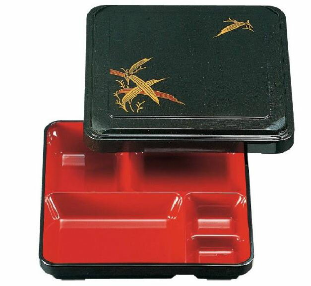 【代引不可】【ABS樹脂】7寸角渕木目弁当　蓋親　パール笹　＜固定仕切＞　商品番号：2-699-2