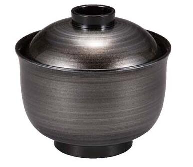 【代引不可】【耐熱ABS樹脂】3.3寸ゆり型小吸椀 銀パール刷毛目内黒 親・蓋 2-247-6 φ97*H91(mm)