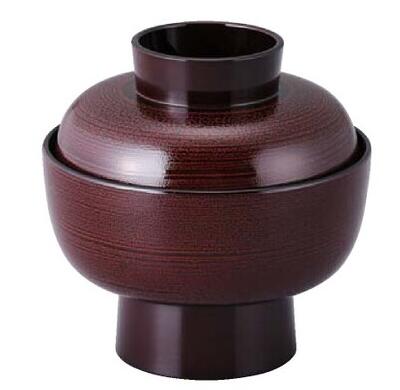 【代引不可】【耐熱ABS樹脂】4寸古代椀 溜刷毛目内黒 親・蓋 2-260-8 φ112*H113(mm)