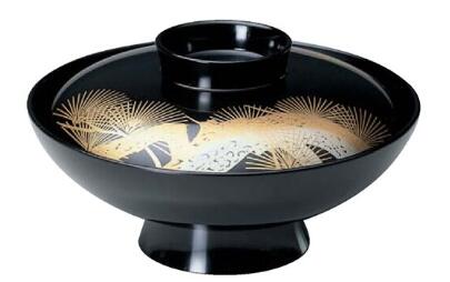 Japanese Soup Bowls - 【代引不可】【耐熱ABS樹脂】6寸小槌椀　黒老松内黒　親・蓋　2-291-12　φ184*H102(mm)