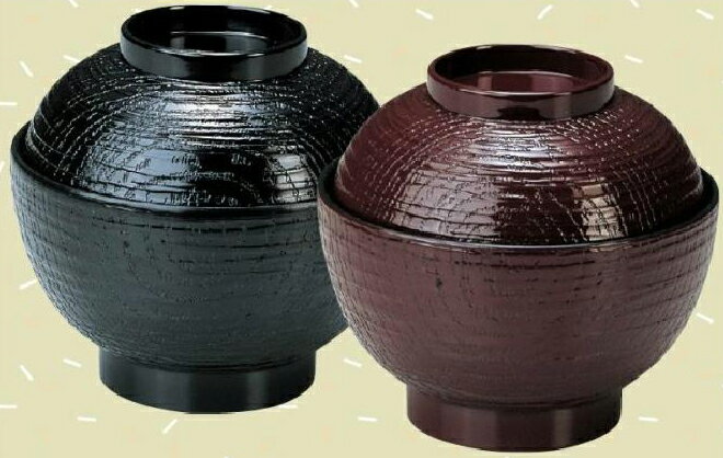 【代引不可】【耐熱ABS樹脂】ケヤキ小吸物椀　総黒　親・蓋　写真左　2-236-18　φ102*H94(mm)