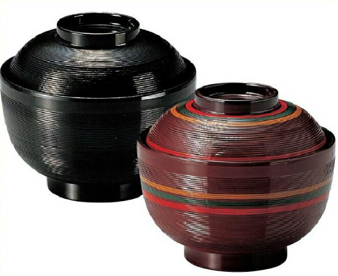 Japanese Soup Bowls - 【耐熱ABS樹脂】千筋木目小吸椀　溜ロクロ目　親・蓋　写真　右