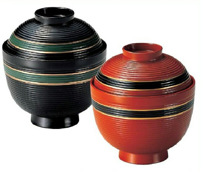 【メラミン樹脂】ちょうちん小吸椀　朱蛇の目内朱　親・蓋　右