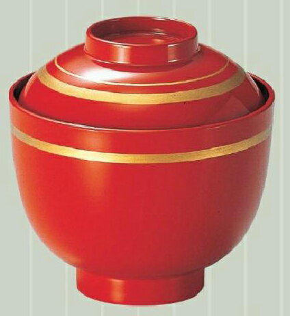 【代引不可】【耐熱ABS樹脂】姫わらべ小吸椀　朱金ライン内黒　親・蓋　2-240-4　φ90*H91(mm)