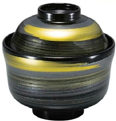 【代引不可】【耐熱ABS樹脂】まゆ型吸物椀　黒/一筆かすり 内黒　親・蓋 2-256-3