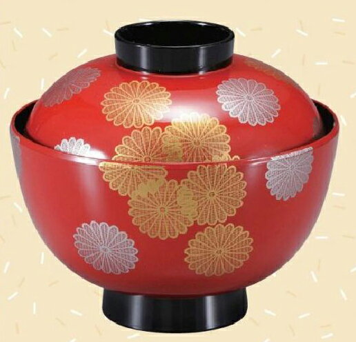 Japanese Soup Bowls - 【代引不可】【耐熱ABS樹脂】（和）越前椀　朱/菊詰め 内黒　親・蓋 2-262-12　φ111*H100(mm)