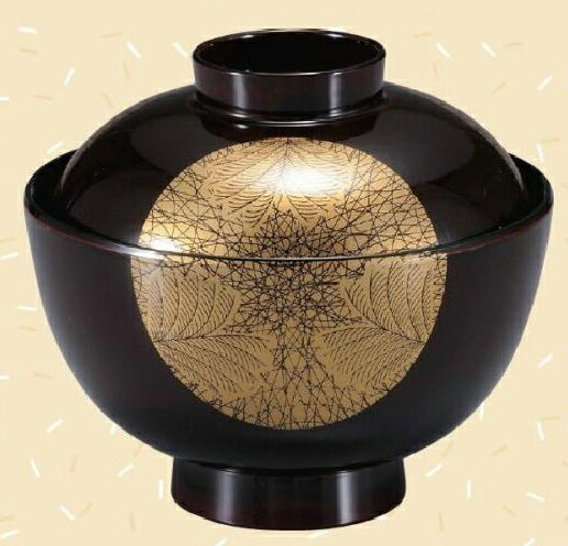 Japanese Soup Bowls - 【代引不可】【耐熱ABS樹脂】（和）越前椀　溜武蔵野日月内黒　親・蓋 2-262-8　φ111*H100(mm)