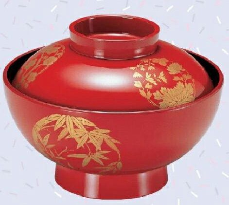 【代引き不可】【耐熱ABS樹脂】4寸仙才椀　朱/四君子内黒　親・蓋　2-267-7
